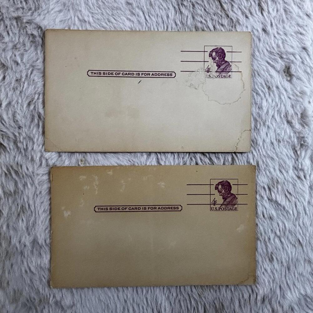Lot of 2 Vintage US Postal Cards 4¢ Lincoln Purple Horizontal Unused